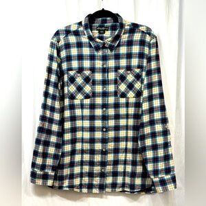 Eddie Bauer Shirt XXL Womens Plaid Flannel Button Down White Green Yellow Pink